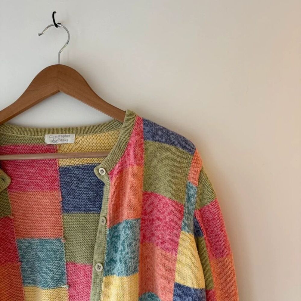 Vintage Y2K-Era Christopher & Banks Pastel Color Block Cardigan